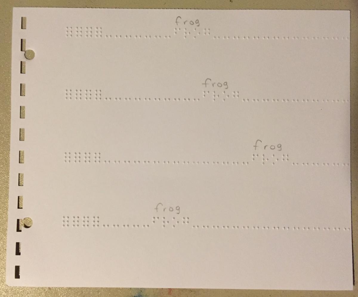 Full page of braille with word 