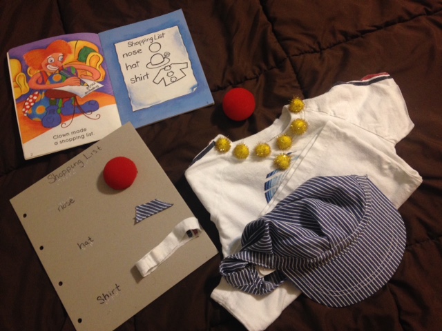 Clown's shopping list with real objects Shopping list with real objects