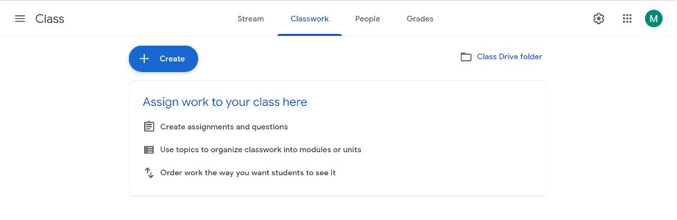 Screenshot of classroom tab
