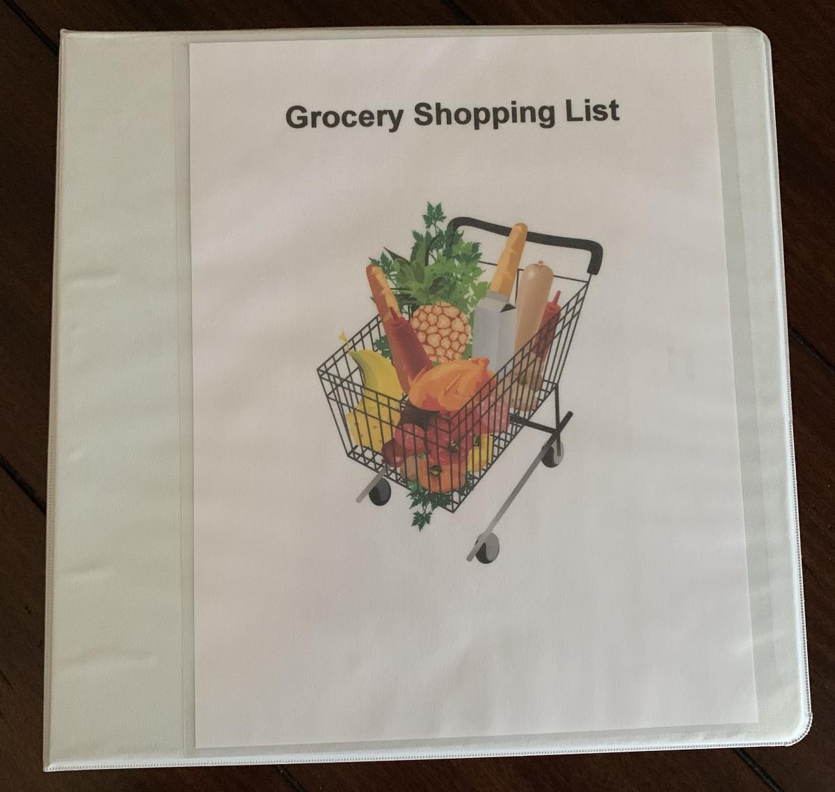 Binder for Grocery Shopping List