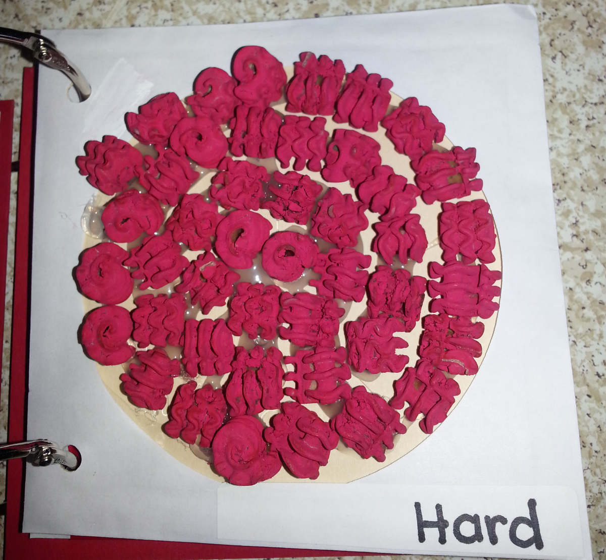 hard texture page with red circle and painted dry pasta
