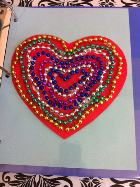 A bead heart using party beads