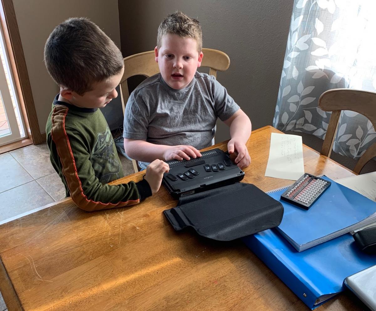 Two brothers working at home