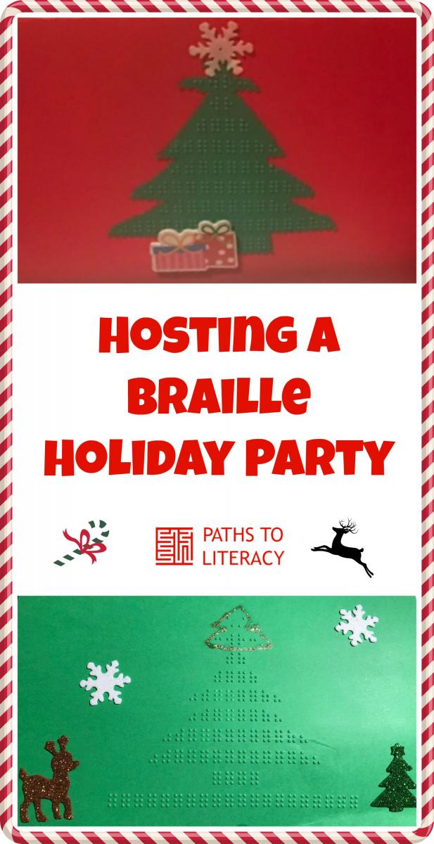 Collage of hosting a braille holiday party