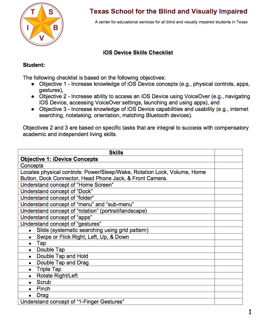 iOS device checklist