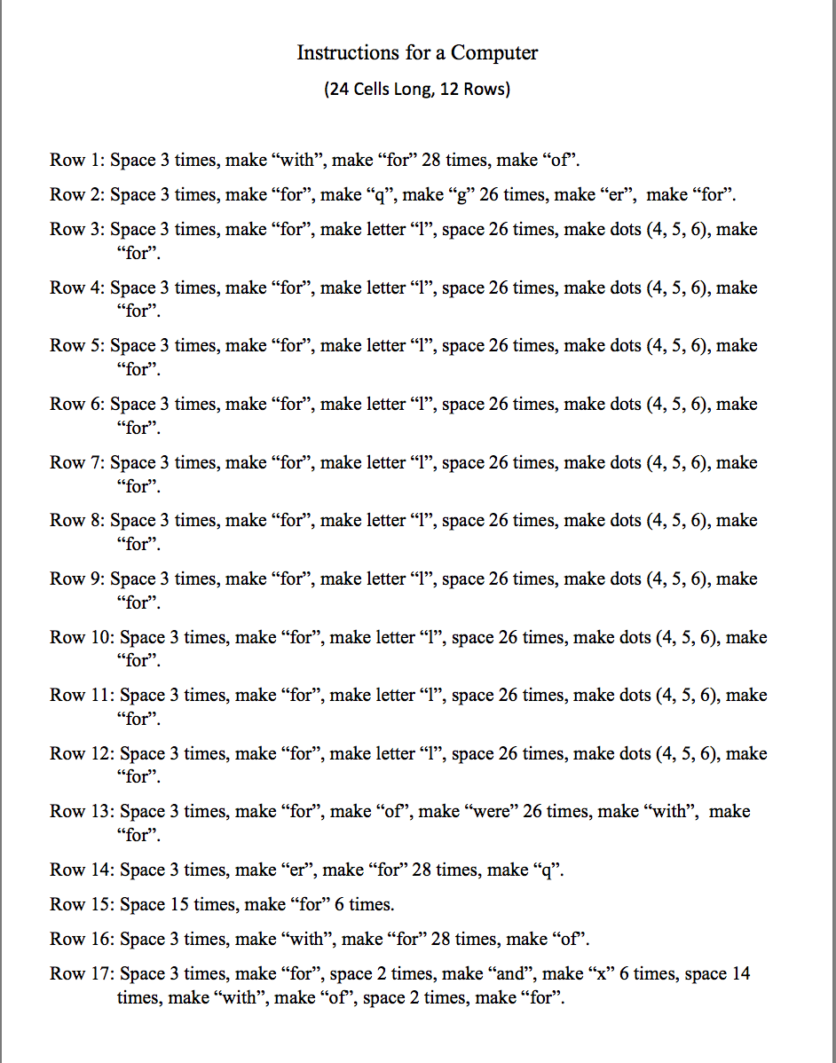 Instructions for braille computer design