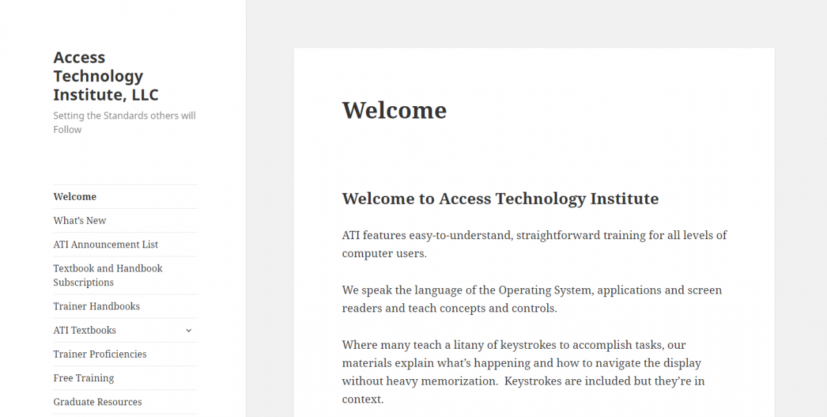 screenshot of ATI website