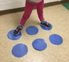 Standing on braille dots to make the letter 