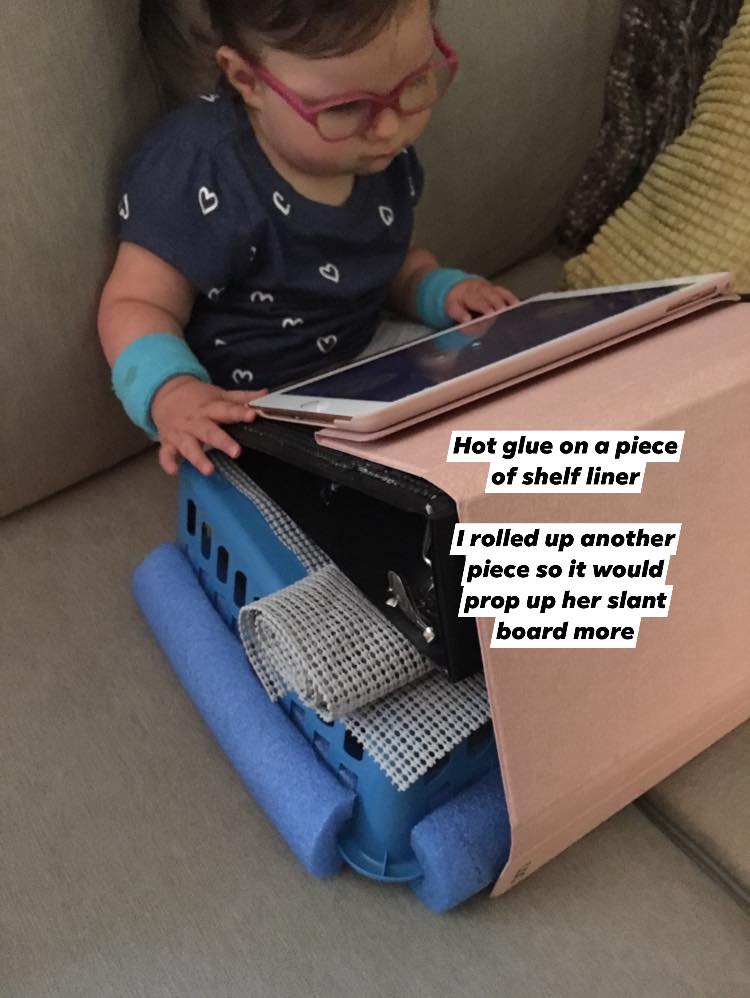 Hot glue on a piece of shelf liner.