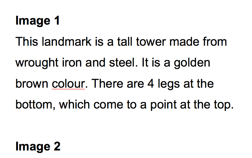 adapted worksheet describing the landmarks