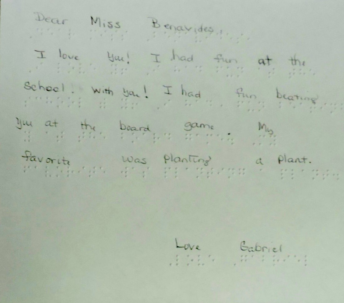 Letter in braille to teacher