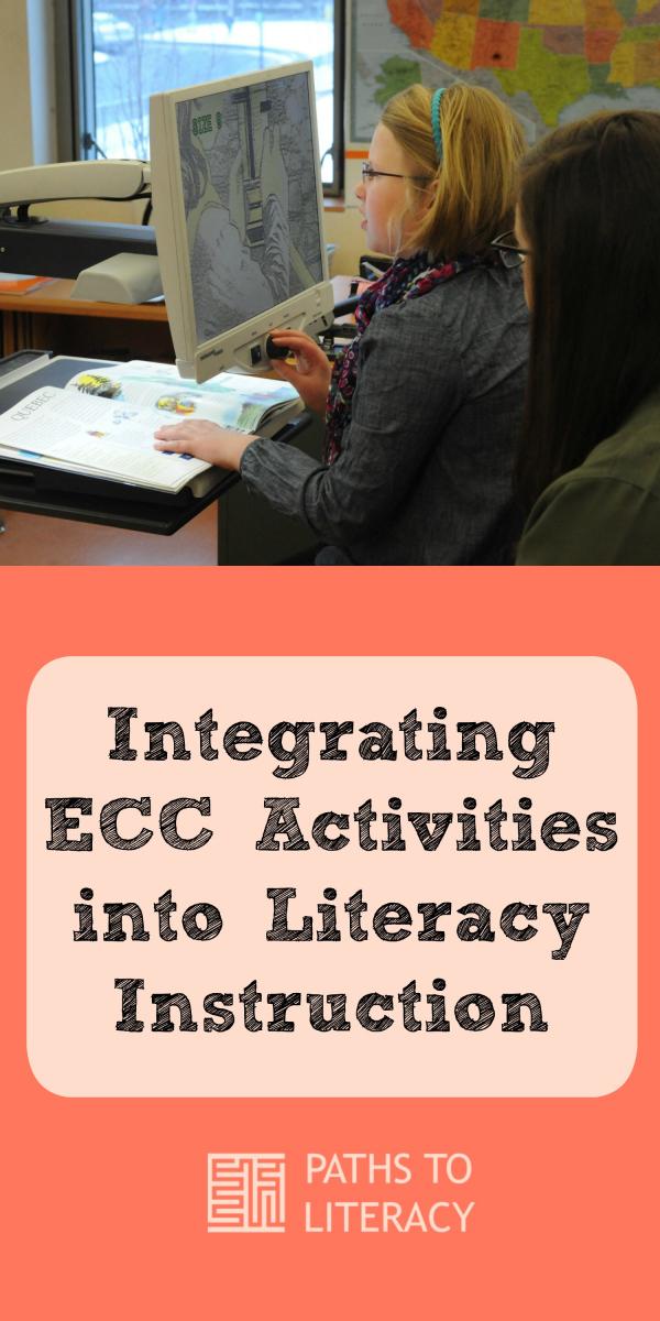 Collage of integrating ECC skills into literacy instruction