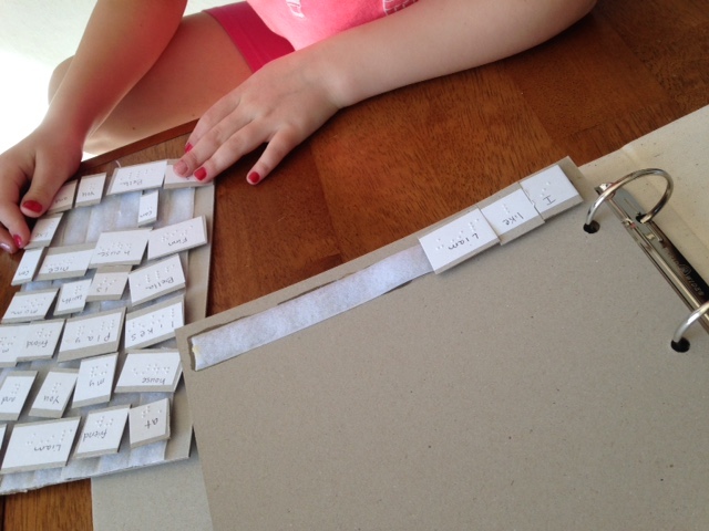 Placing words on the velcro strips