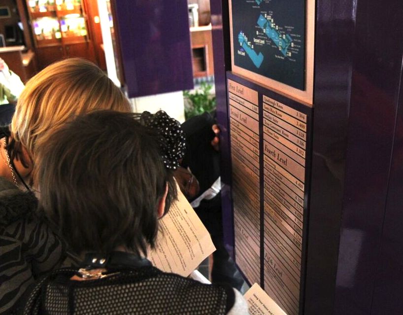 Two girls examine a mall directory