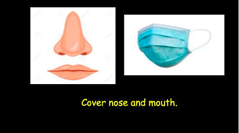 Images of nose & mouth and mask with text 
