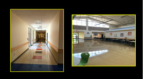 Two images of empty school