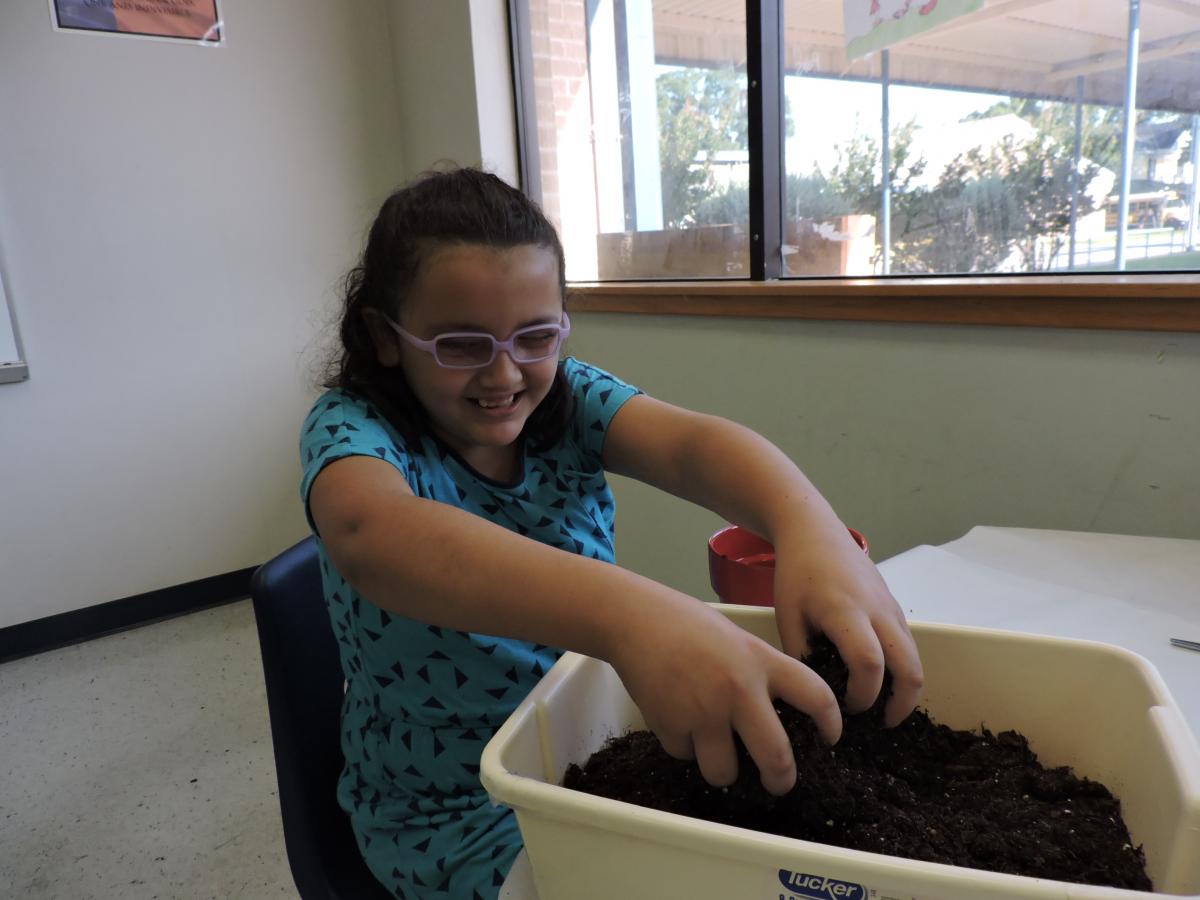 Mixing the dirt and seeds