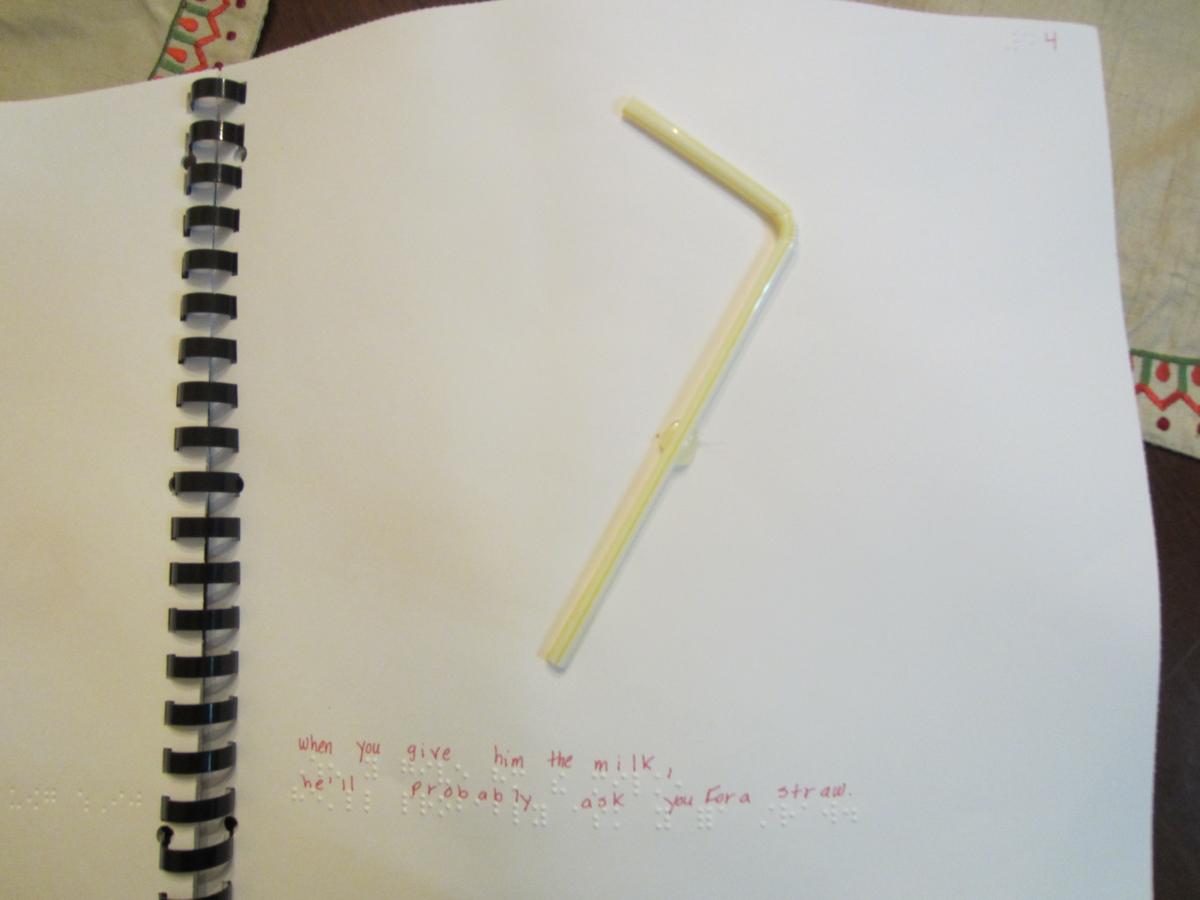 a plastic straw on a page with text