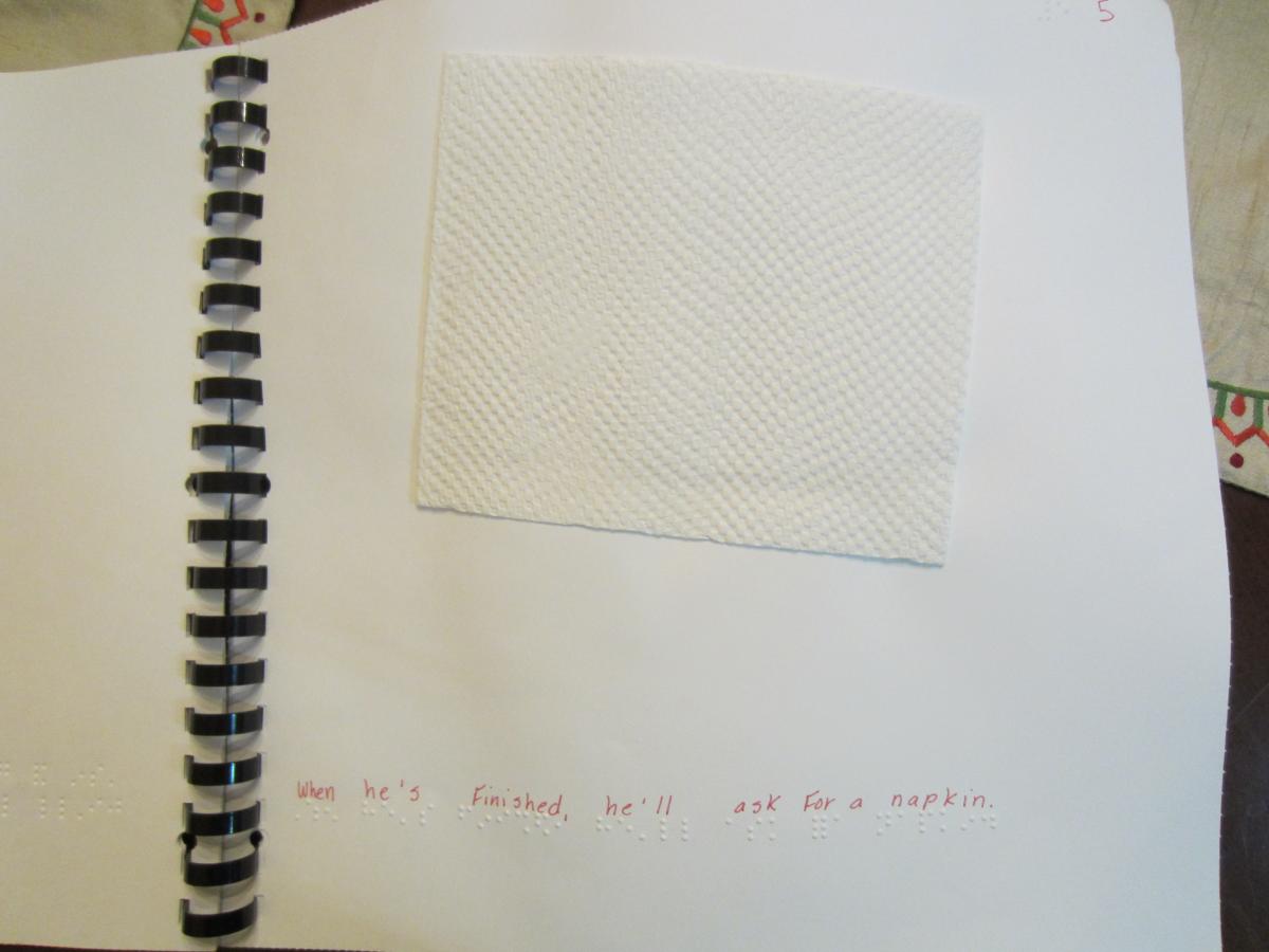 a napkin on a page with text