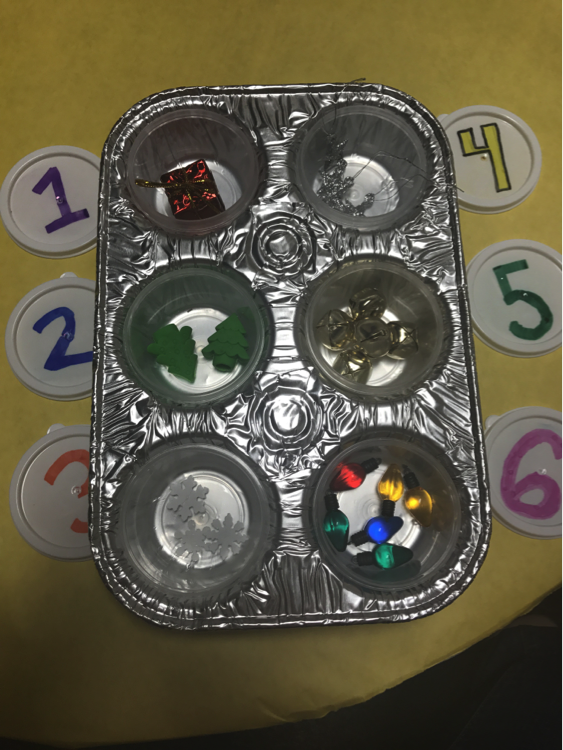 Muffin tin with numbered items in each spot