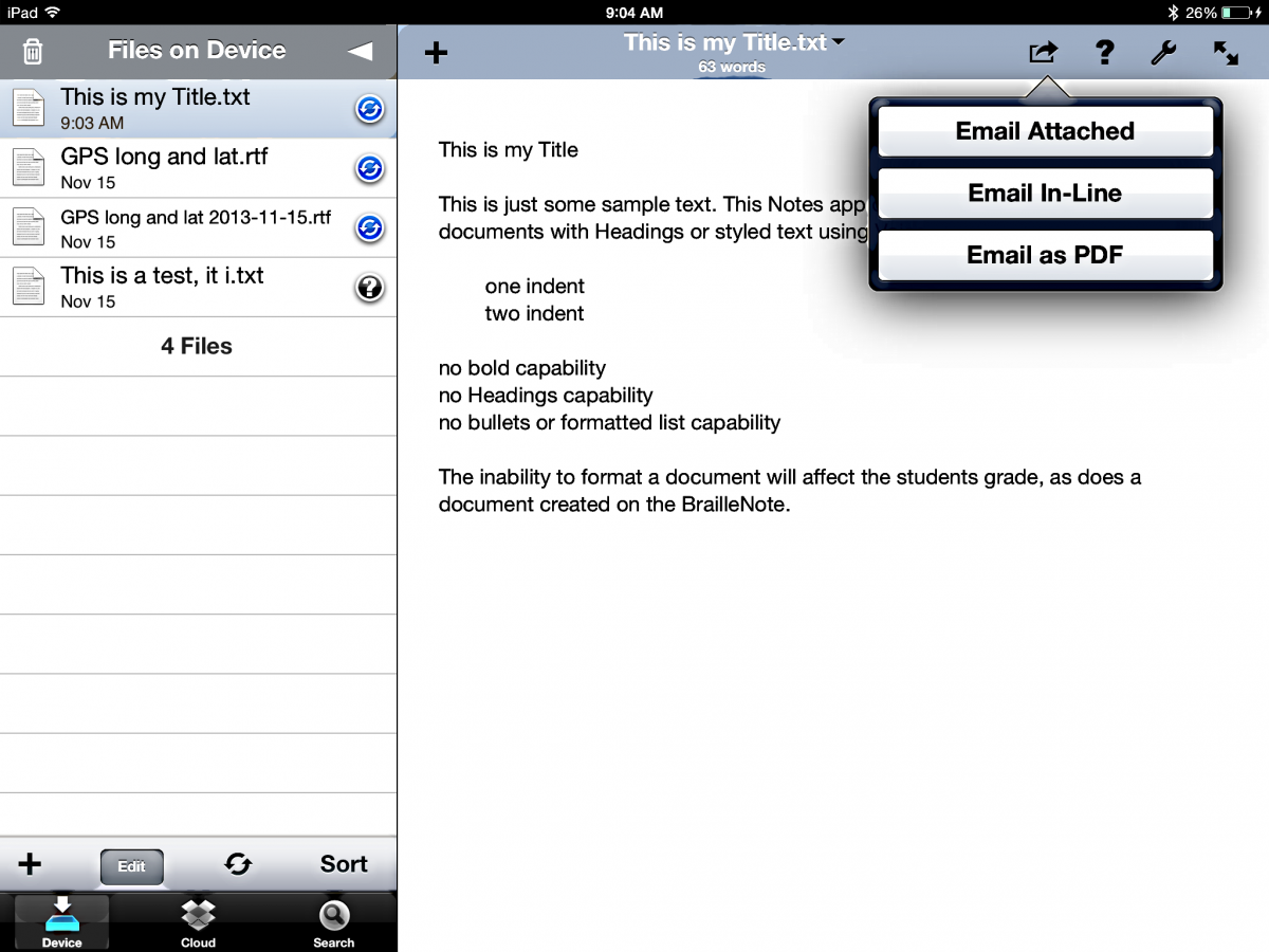 image of ios nebulous notes document with share options pop-up