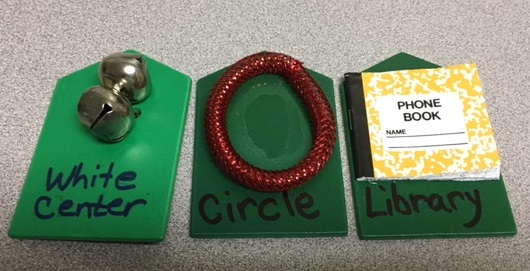 three cards with objects representing the activities