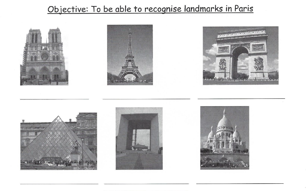 original Paris landmarks worksheet