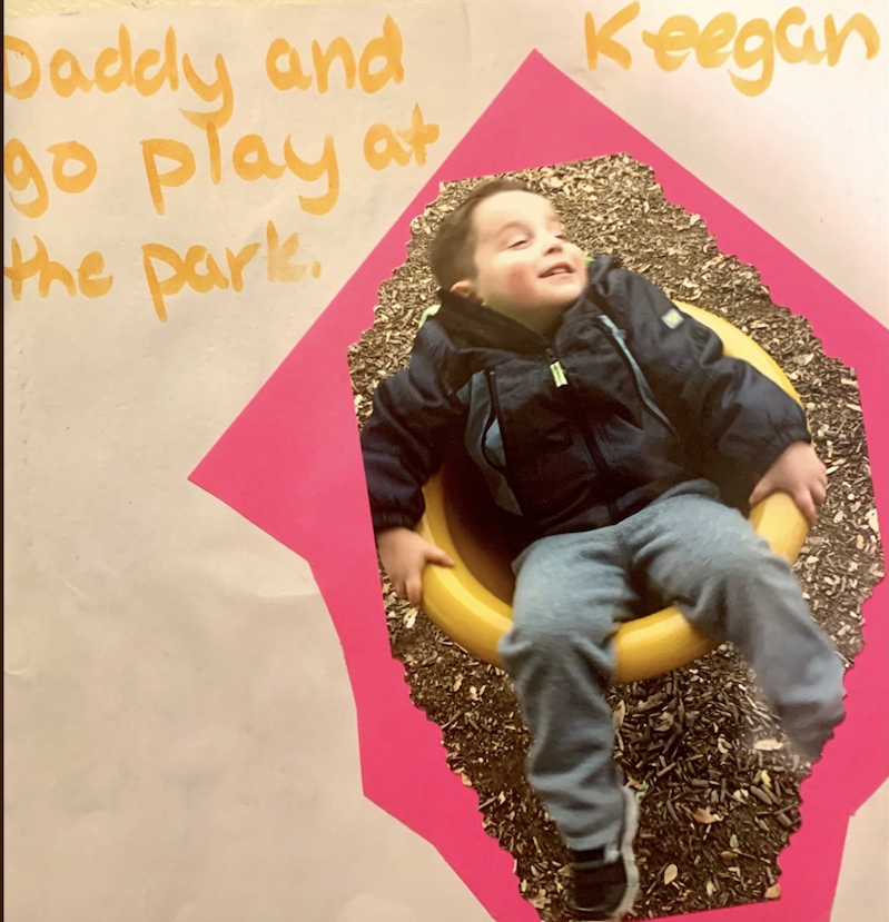 Daddy and Keegan go play at the park.