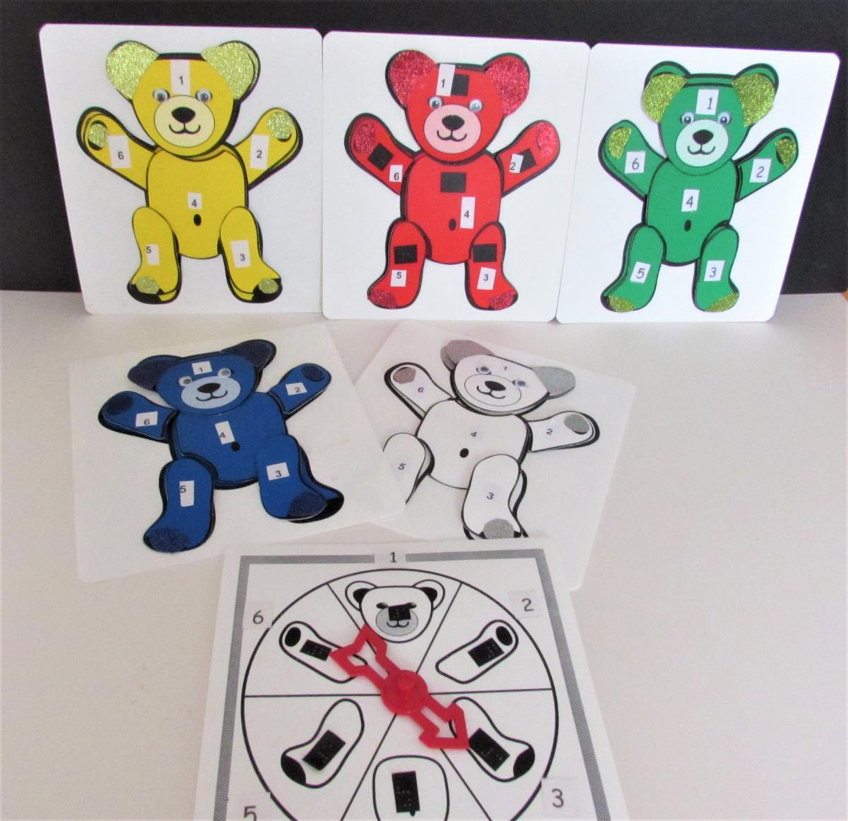 different color bears with a spinner indicating different parts 