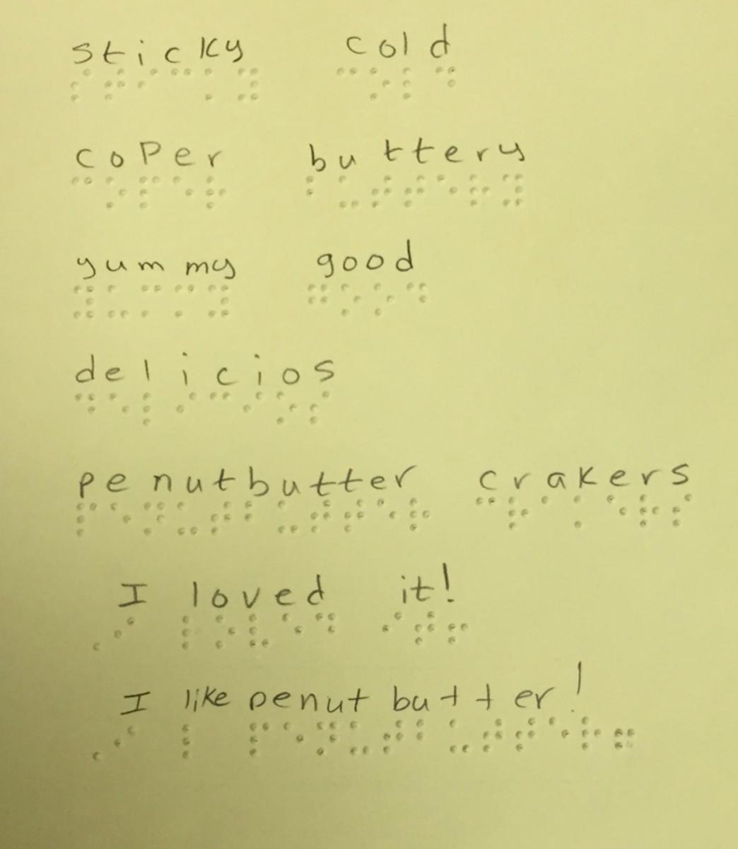 Braille writing about peanut butter