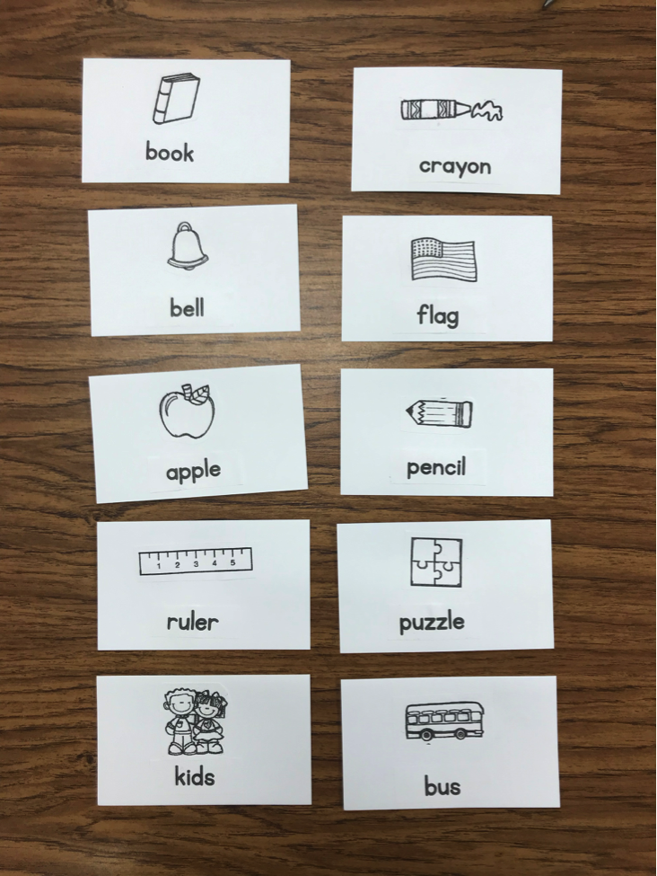 Glue image and word on blank index cards. Glue image and word on blank index cards.