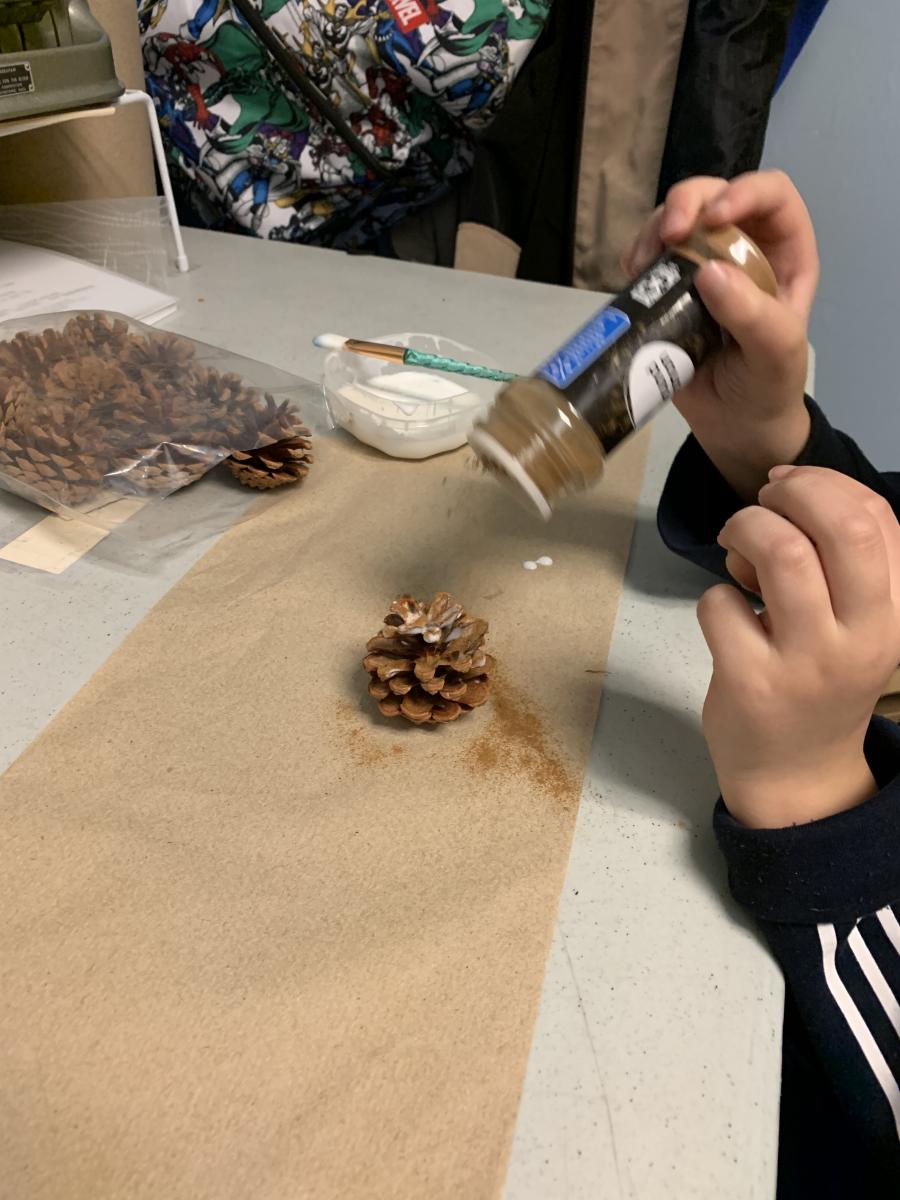 Shaking cinnamon on the pinecone