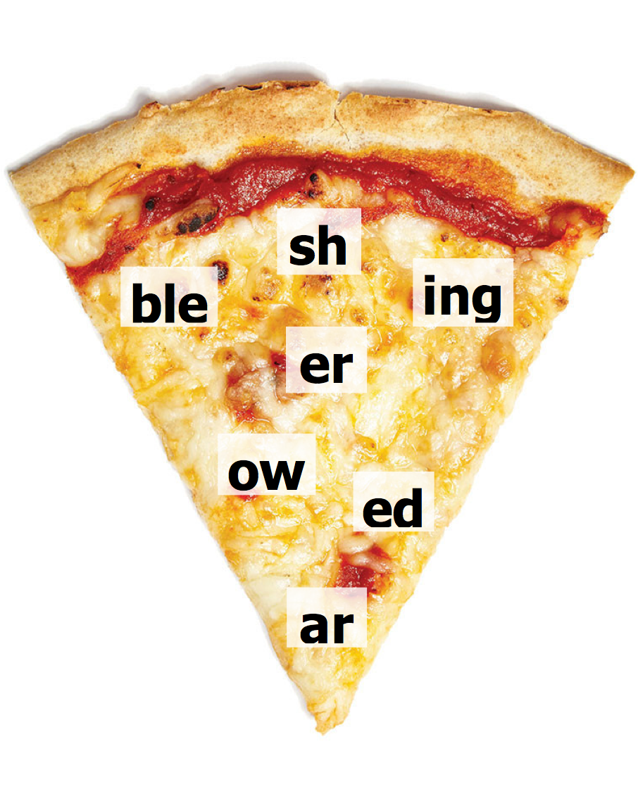 Pizza slice with contractions in print