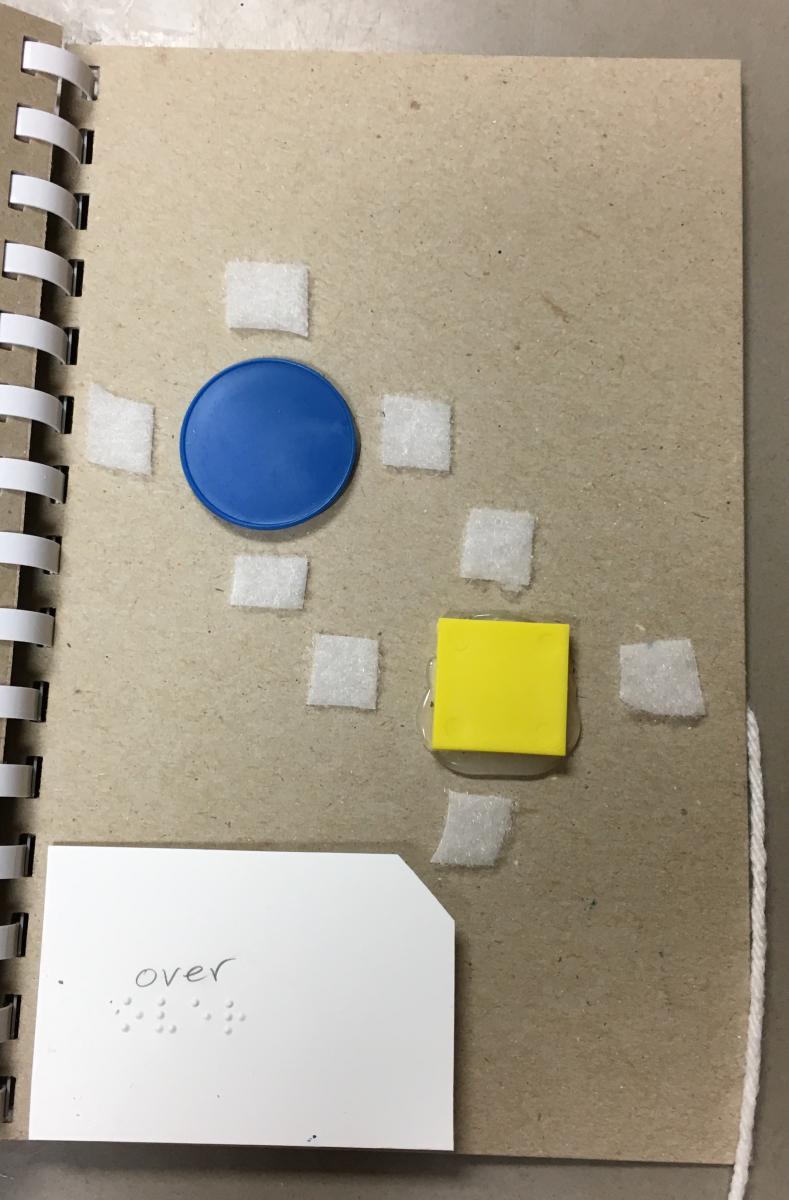 A circle and square with braille/print word card 