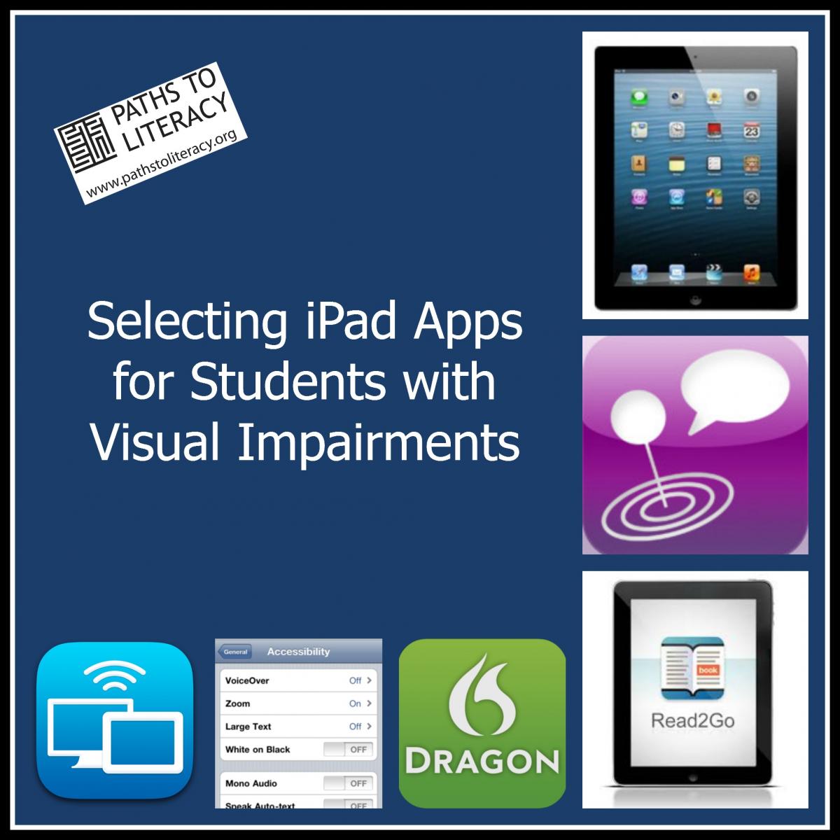 Collage of how to select iPad apps for students with visual impairments