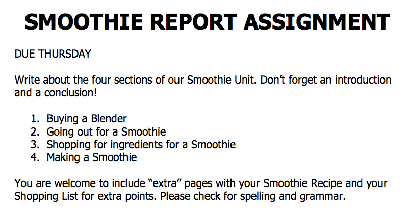 smoothie report assignment