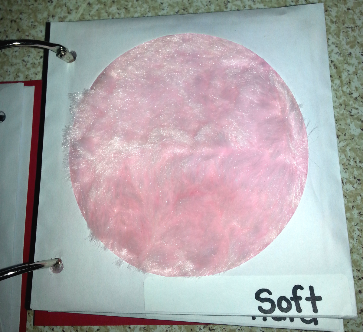 soft texture page with a circle covered in stuffed bunny fur