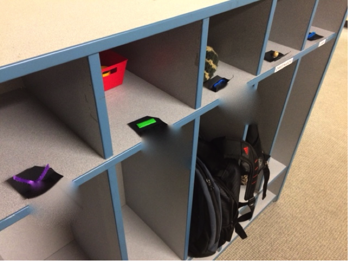 Student cubbies with tactile name symbols