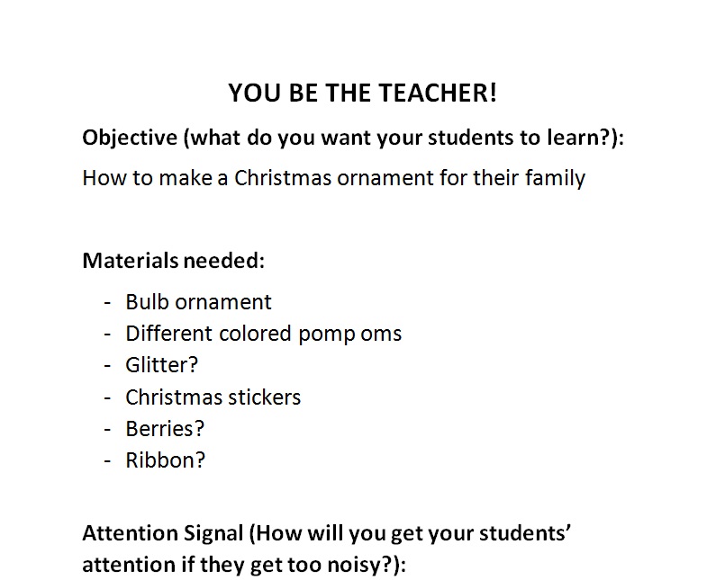 a lesson plan form completed by the student teacher
