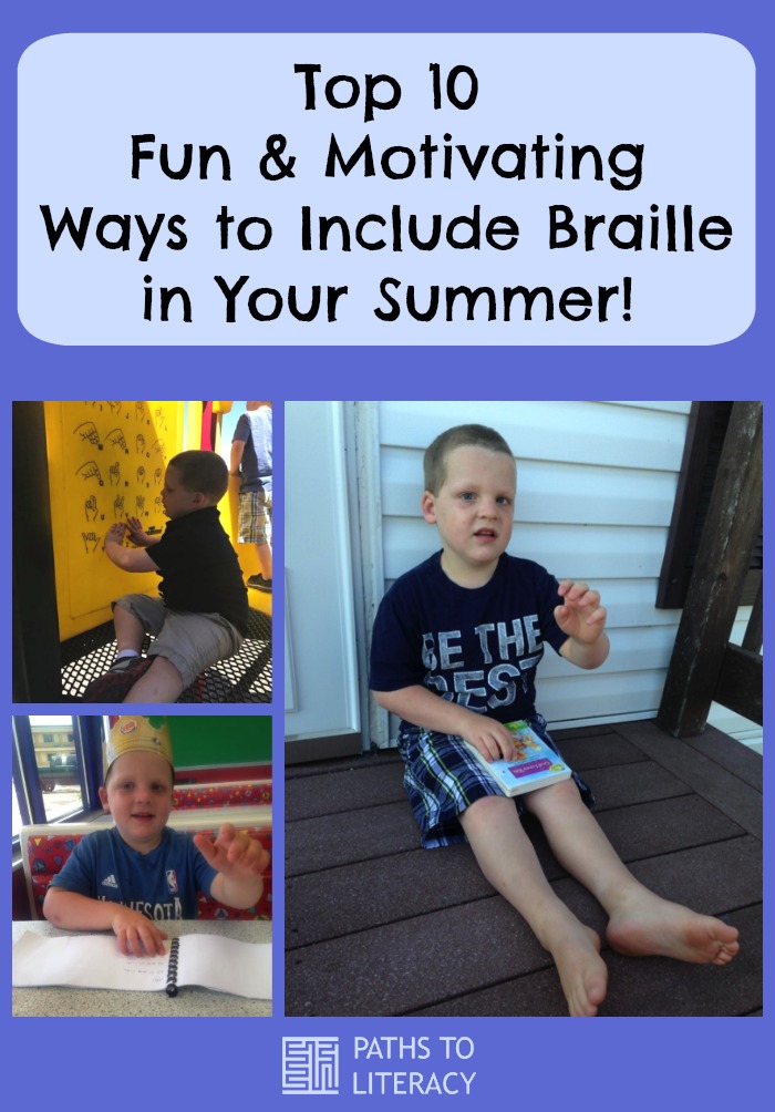 Collage of top tips to include braille in your child's summer