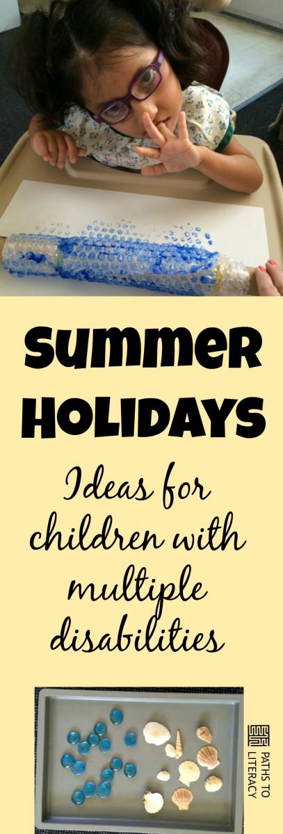 Collage of summer activities for children with multiple disabilities