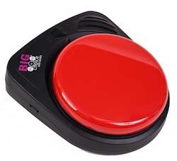 Red button with sound device attached