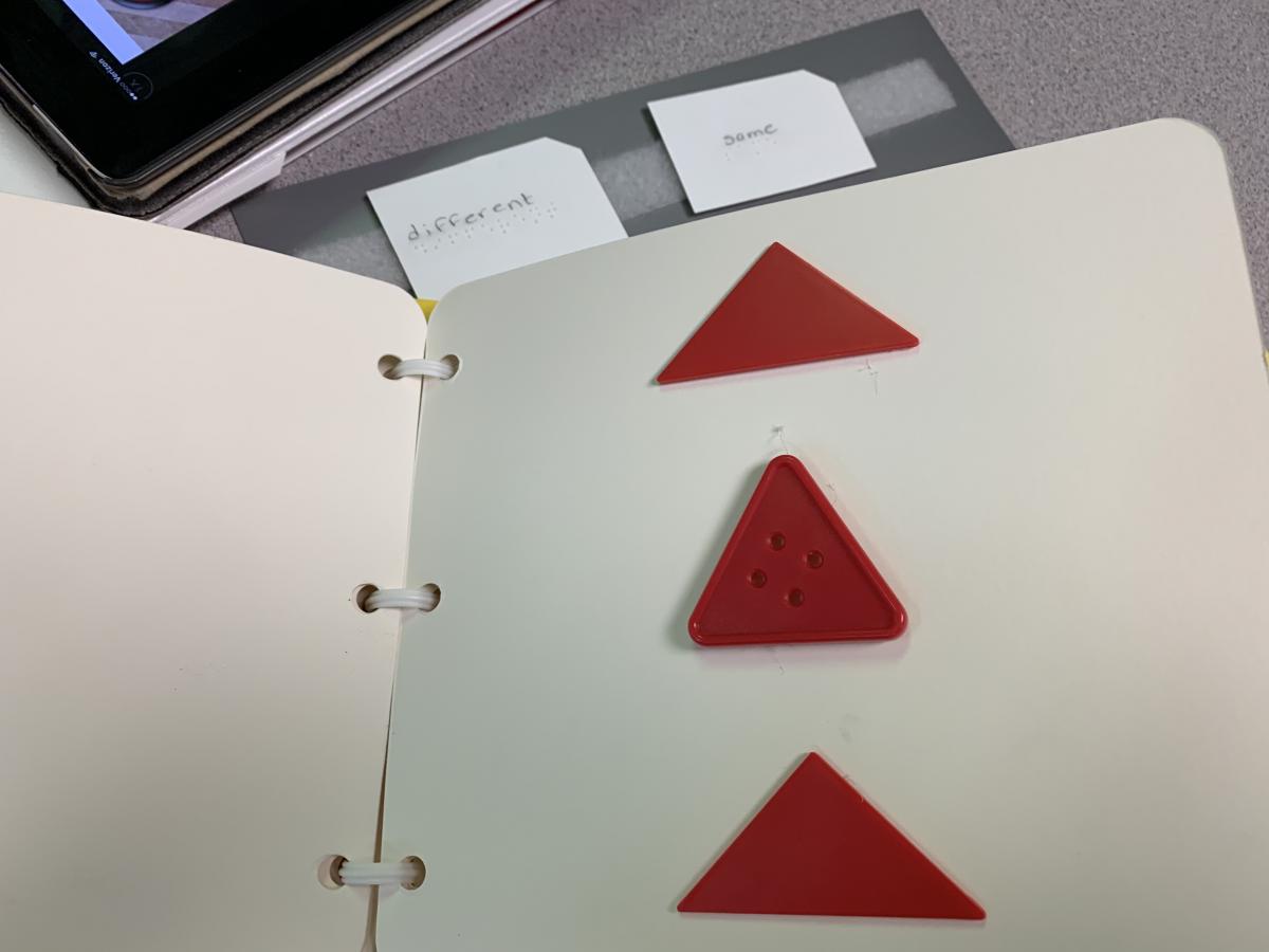 Three red triangles in Shape Book: top and bottom are same Red triangles in Shape Book