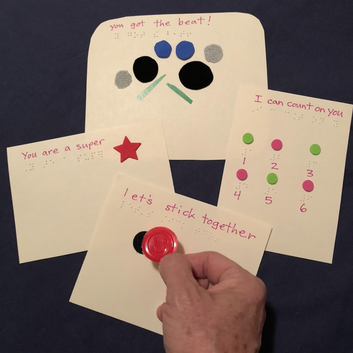 Click to enlarge the tactile Valentines. Tactile Valentines with braille