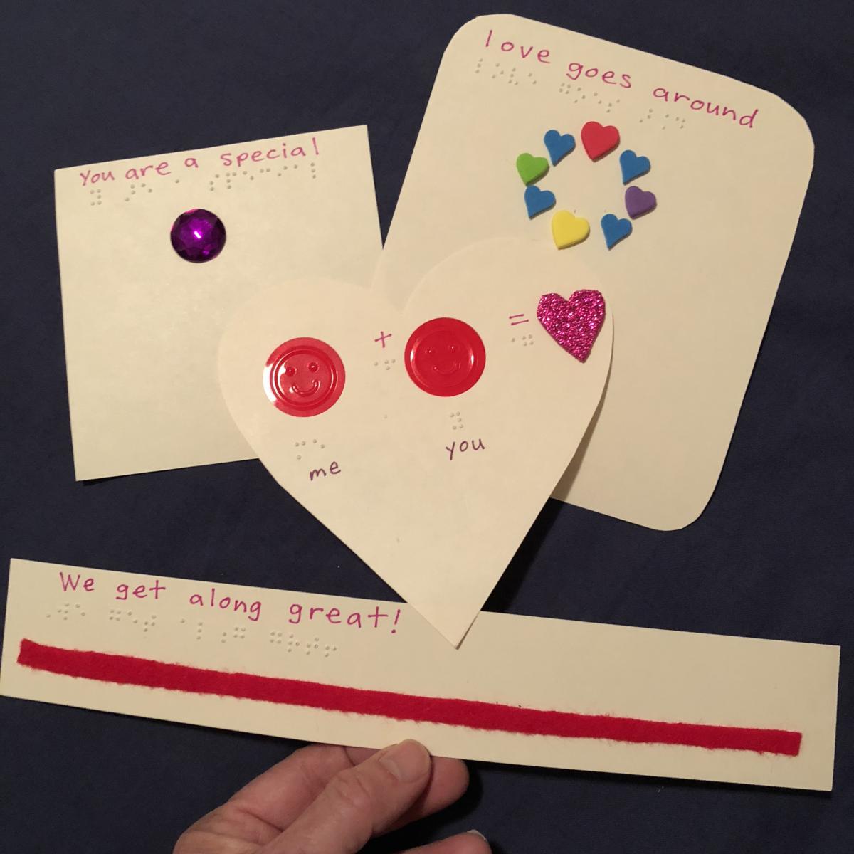 Tactile Valentine cards with braille