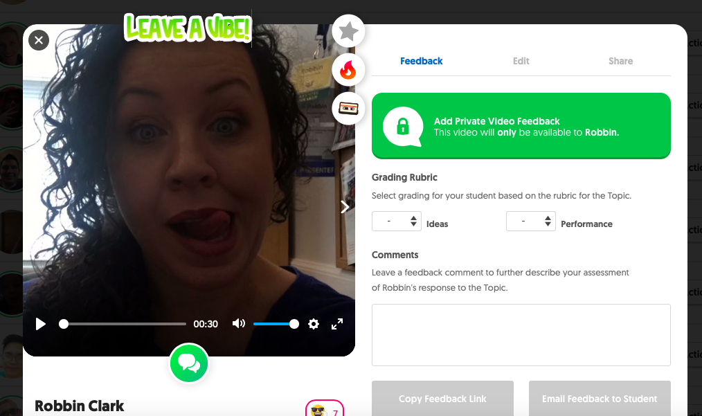 Screenshot of a video Flipgrid page with teacher making a funny face
