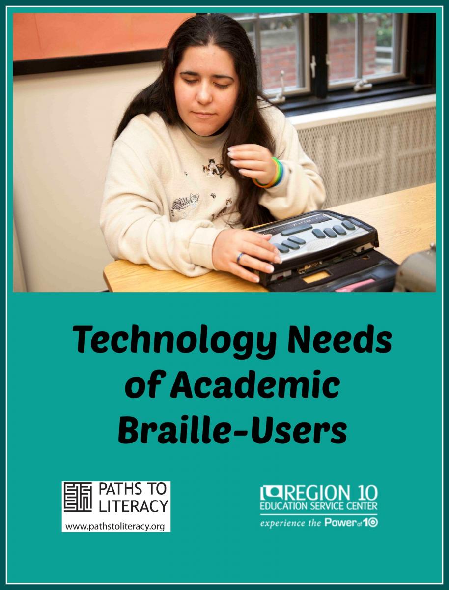 Girl using braille notetaker