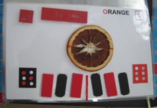 page with a piece of orange and 
