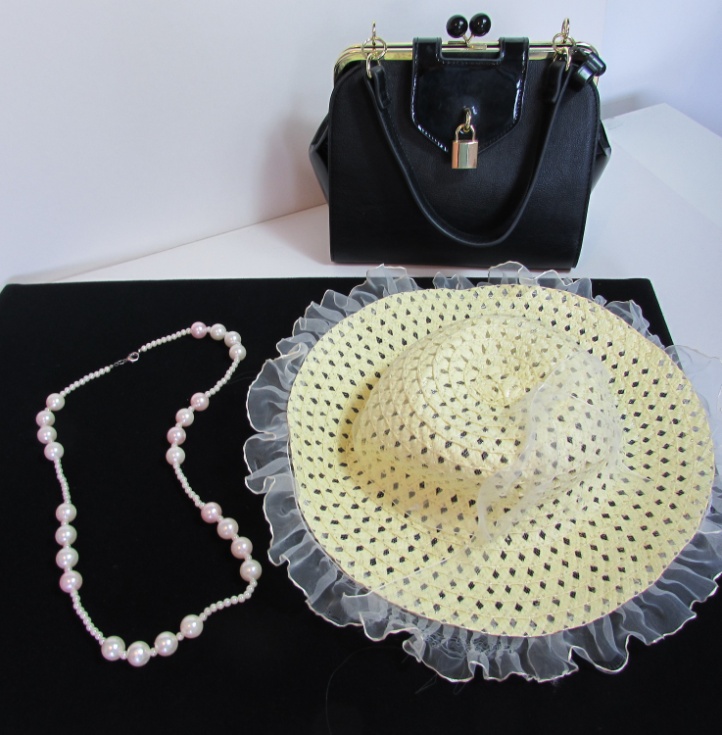 Grandma's hat, necklace, and purse