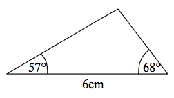 triangle with 57 degree and 68 degree angles
